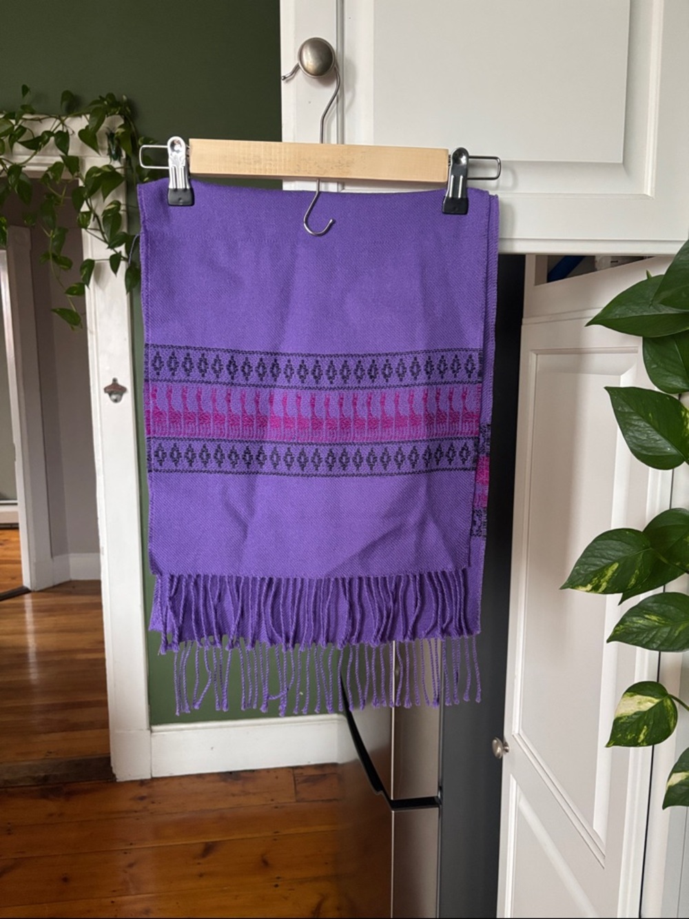 Purple Fringe Patterned Scarf